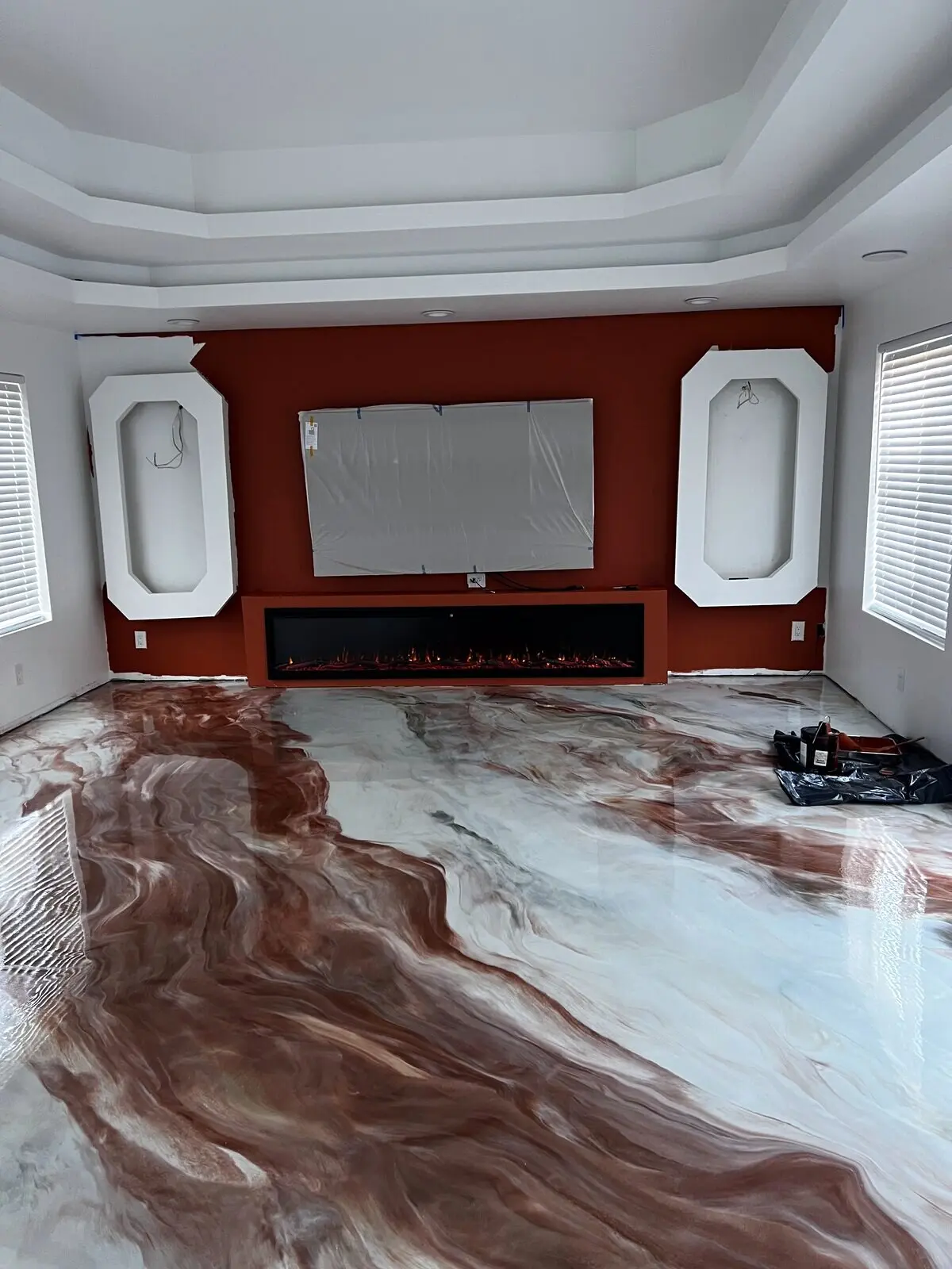 Built-in entertainment center with fireplace